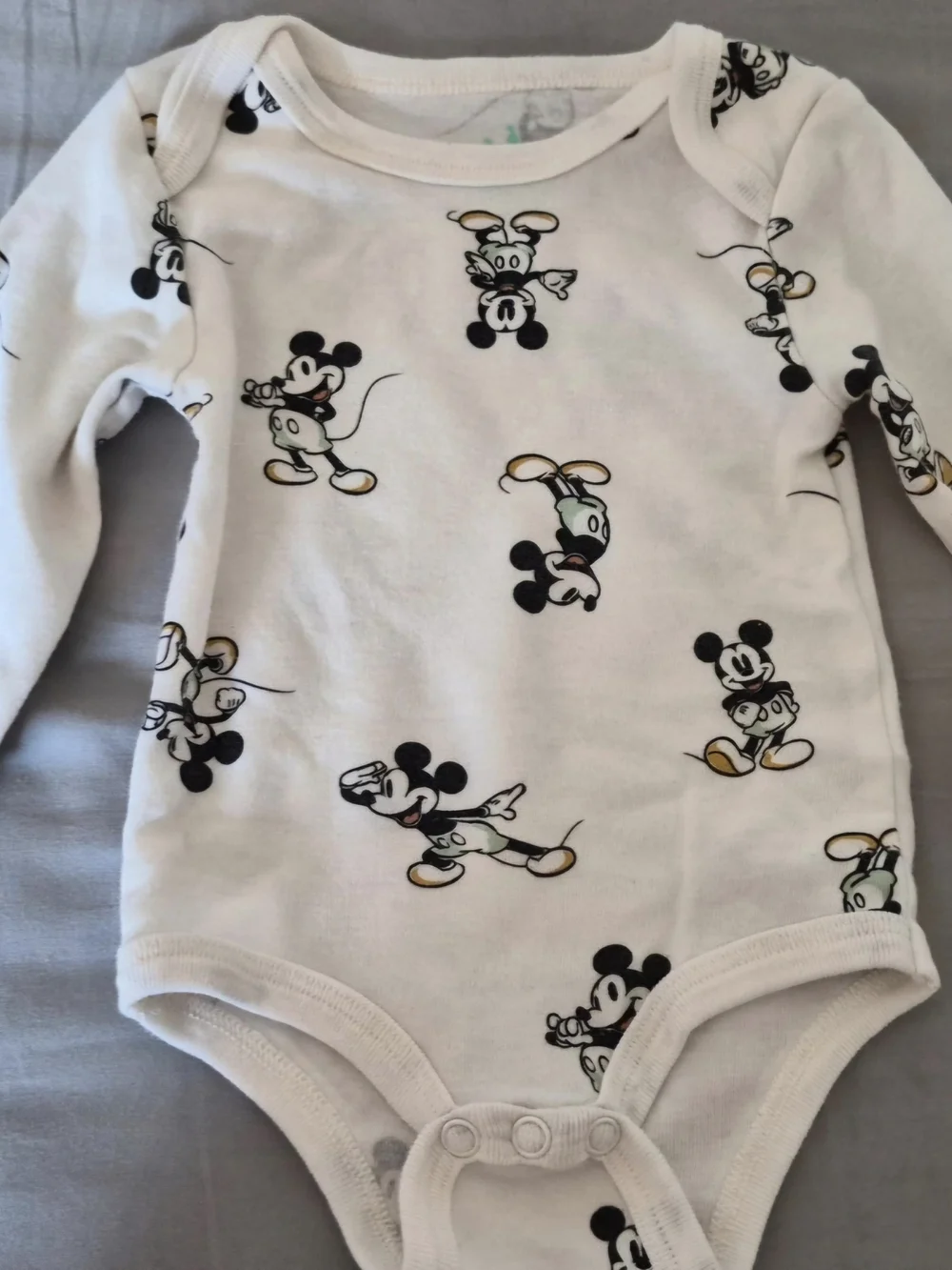 Disney Baby Mickey Mouse 3-Pack Long-Sleeve One-Pieces - White, Mint, Gray